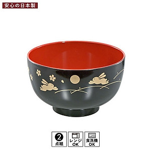 Combo bát tô dùng trong lò vi sóng 1.2L + bát nhựa tròn họa tiết thỏ/trăng 390ml - made in Japan