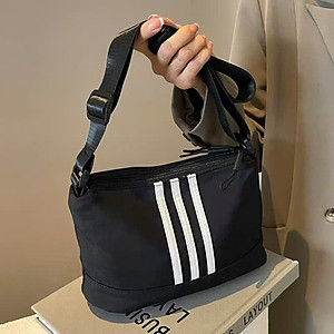 Túi Xách Sọc Đen Nữ Vải Nylon – Túi Đeo Vai Dây Kéo 3 Lớp, Phong Cách Hàn Quốc - HÀNG CHÍNH HÃNG MINIIN