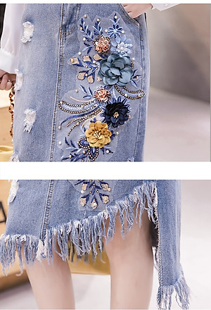 Chân váy jean thiết kế ngang gối 06 C001