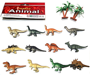 Bộ đồ chơi 12 mô hình khủng long mini Animal World 129 kèm cây trang trí (4x8 cm)