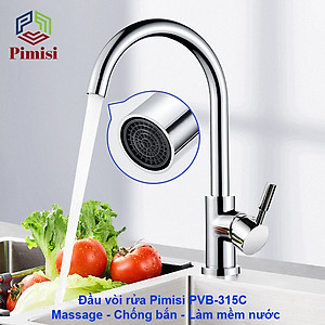 Vòi Nước Rửa Chén Nóng Lạnh Pimisi PVB-315C Inox 304 Mạ Sáng Bóng Dùng Cho Chậu Rửa Bát 1-2-3 Hố Trong Nhà Bếp, Kiểu Cổ Ngỗng, Chỉnh Nhiệt Gật Gù Gắn Bồn Rửa Âm - Dương Bàn Đá, Quay 360 Độ Tăng Áp Nhẹ, Kèm 2 Sợi Dây Cấp Nước Vòi Rửa Bát | Hàng Chính Hãng