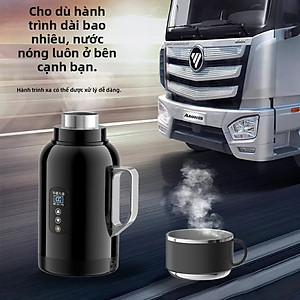 Bình Đun Nước Xe Hơi Giữ Nhiệt Dung Tích Lớn 1500ML 200W SUS304 Chế Độ Nguồn Kép 12V-24V Kèm Bộ Adapter 220V Dùng Trong Gia Đình Và Cho Xe Tải Xe Khách Đường Dài