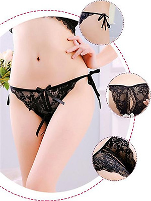  Quần lót lọt khe buộc dây 2 nơ - Màu đen