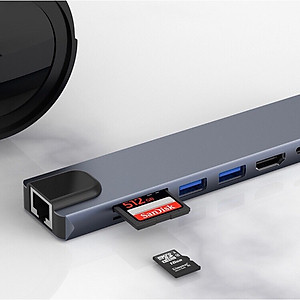Bộ Chuyển Đổi Hub 8 Trong 1 Type C 3.1 Sang HDMI 4K-Mạng RJ45 Đọc Thẻ SD / TF Cho MacBook Notebook Laptop Máy Tính-Hàng Chính Hãng