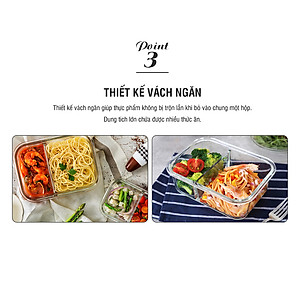 Hộp cơm thủy tinh Lock&Lock chia ngăn kèm muỗng đũa 930ml màu xanh navy LLG991CLNVY - Hàng chính hãng, dùng được lò vi sóng - JoyMall
