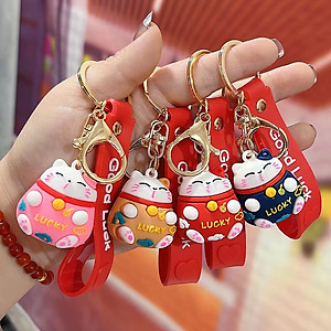 Móc Khoá Mèo Thần Tài Lucky May Mắn Nhiều Màu Sắc Có Dây Treo Silicon - HENRYSA