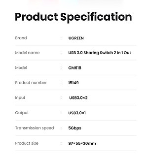 Ugreen UG15149CM618TK 2 vào 1 ra Bộ gộp USB 3.0 hỗ trợ tốc độ 5Gbps kèm 2 cáp 2 đầu USB 3.0 dài 1.5M Màu Đen - HÀNG CHÍNH HÃNG
