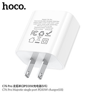 Củ Sạc Nhanh PD 30W Cho Iphone và Android Hoco. C76 Pro cao cấp cổng sạc Type C hỗ trợ sạc nhanh dòng điện ổn định an toàn bảo vệ máy - Hàng Chính Hãng