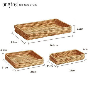 Khay mây Guột ONGTRE hình Tròn, Chữ Nhật đựng đồ ăn,trà bánh decor, chụp ảnh (nhiều Size)