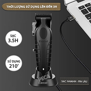 Tông đơ cắt tóc chuyên nghiệp Kemei KM-2296 lưỡi cắt mạ carbon công suất mạnh mẽ 5W pin khỏe lithium - Chính hãng