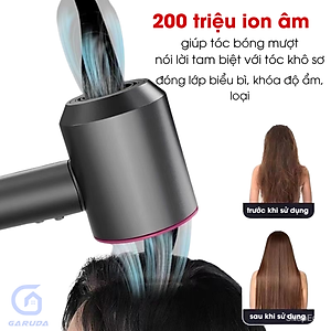 Máy sấy tóc công suất cao 1600W, máy sấy tóc ion âm, có chế độ sấy lạnh, kèm 5 đầu sấy tạo kiểu, BH 12 tháng - Hàng chính hãng