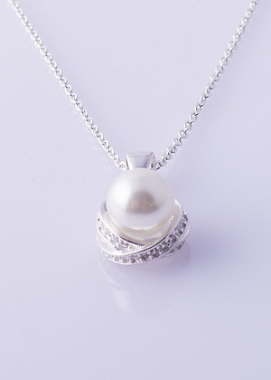 Bộ dây chuyền liền mặt trang sức bạc Ý S925 Bạc Xinh - Ngọc trai đẹp PP1229