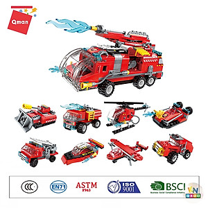 Đồ chơi xếp hình, lắp ráp Qman 1805 - Biệt đội xe cứu hỏa (313 mảnh ghép)