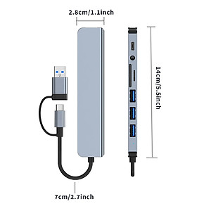 Bộ Chuyển Đổi Hub USB C Hub 8 Trong 1 Type C 3.1 Sang USB 3.0/ Type C/ Đọc Thẻ SD / TF Cho MacBook Notebook Laptop Máy Tính-Hàng Chính Hãng
