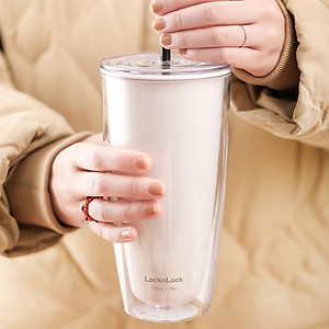 Ly nhựa 2 lớp Lock&Lock HAP507 750ml - Hàng chính hãng, có ống hút, có nắp đậy - Tặng kèm cọ rửa