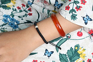 Vòng Kết Dây Đen Charm Bi Bạc Ngọc Quý Gemstones GA155