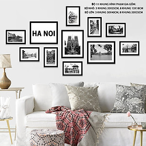 Bộ Khung Ảnh Treo Tường Hà Nội Xưa Trắng Đen Tặng Kèm bộ ảnh như hình mẫu, đinh treo tranh và sơ đồ treo - PGC270
