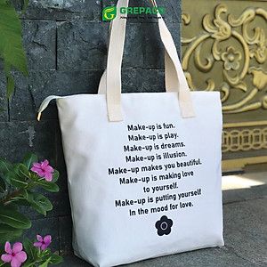 Túi Tote Nữ Grepaco Xách Vải Bố Canvas Cao Cấp In Chữ Đẹp Đeo Chéo Vai Có Khóa Kéo Nhiều Ngăn Dùng Đi Học, Làm Công Sở, Du Lịch Phong Cách Thời Trang Hàn Quốc - Tặng Túi Đựng Mỹ Phẩm