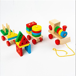 Đồ chơi đoàn tàu hỏa thả hình khối bằng gỗ nhiều màu sắc cho bé - Đồ chơi gỗ thông minh phát triển trí tuệ bé