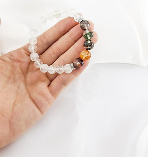 Vòng tay mệnh kim, thủy đá thạch anh ưu linh trắng mix đá ưu linh ngủ sắc