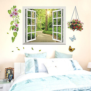 Decal dán tường Cửa sổ con đường xanh (58 x 103 cm)