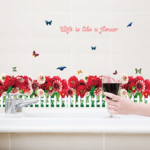 Decal Dán Chân Tường Hàng Rào Hoa Cúc Đỏ SK7002