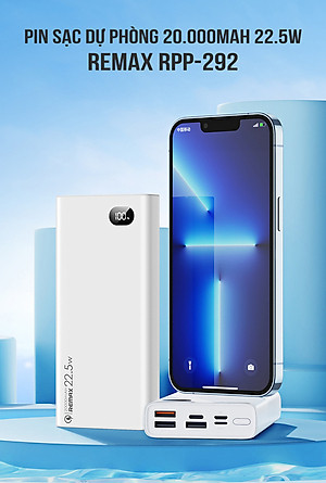 Pin Dự Rhòng Remax RPP-292 20000mAh Sạc nhanh PD 20W  Hỗ Trợ Sạc Cùng Lúc 4 Thiết Bị- Hàng Chính Hãng Remax Bảo Hành 12 Tháng 1 Đổi 1