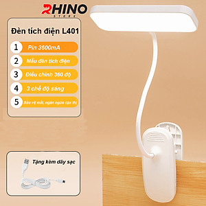 Đèn học LED gắn kẹp bảo vệ mắt chống cận cảm ứng Rhino L401, tích điện đa năng làm việc, để bàn học - Hàng chính hãng