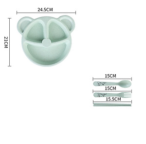 Khay Ăn Dặm cho bé Hình Gấu 3 ngăn tặng kèm bộ muỗng nĩa đũa chất liệu an toàn -Henrysa