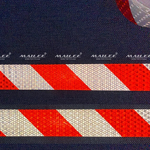 Cuộn Decan Phản Quang Dán Xe Tải Xe Rơ Mooc Mai Lee PQ-25DTS (25m x 5cm) Màu Đỏ Trắng Sọc Chéo, An Toàn Ban Đêm, Chất liệu PVC chống thấm nước