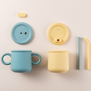 Bộ 2 cốc silicone Little Luv LocknLock LBB015S7 - kèm nắp đậy và ống hút - Dung tích 200ml