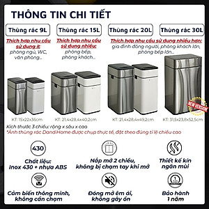 Thùng rác thông minh cảm ứng tự động đóng mở DandiHome - Tặng pin AA