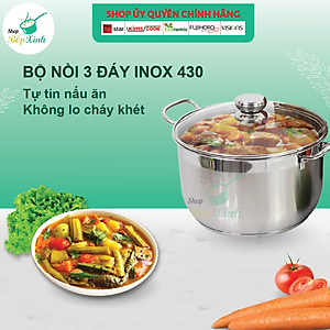 Bộ xửng hấp 3 đáy inox 430 FiveStar Standard  nắp kính size 26cm tặng 5 muỗng ăn