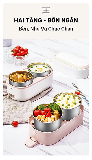 Hộp Cơm Cắm Điện Hâm Nóng Besti 2 Tầng 4 Khay Inox Cao Cấp Không Gỉ, Hộp Cơm Cắm Điện Văn Phòng Sang Trọng Đa Năng, Tiện Lợi Dễ Sử Dụng - Hàng Chính Hãng 