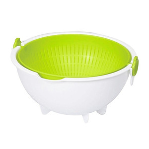 Bộ thau rổ nhựa xoay 2 lớp làm ráo nước - Hàng nội địa Nhật Bản 