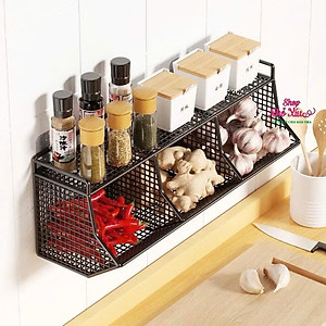 Giỏ Đựng Hành Tỏi Dán Tường, Kệ Đựng Gia Vị 3 Ngăn 2 Tầng Gắn Tường Nhà Bếp Tiện Lợi Bằng Thép - Kèm Miếng Dán - Hàng Chính Hãng MINIIN