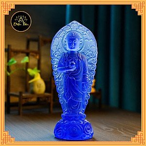 Tượng phật dược sư lưu ly tượng dược sư đứng hào quang xanh dương trang trí 23cm phong thủy, thờ cúng Diệu Tâm