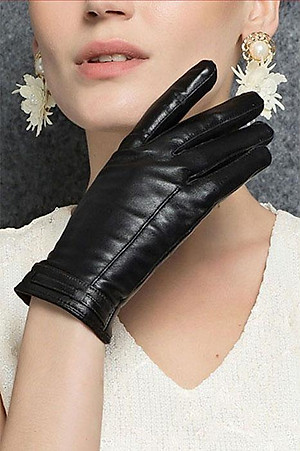 Găng tay nữ da cừu đơn giản BHY8618 Bao tay nữ lót lông giữ ấm, chống ngấm nước tốt.