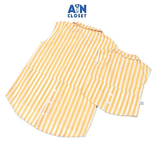 Bộ quần áo ngắn cho mẹ họa tiết Kẻ vàng trắng cổ sơ mi linen cotton - AICDMEXU7K6V - AIN Closet
