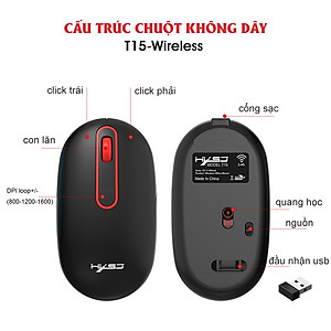 Chuột không dây HXSJ T15 wireless 2.4G tự sạc pin siêu mỏng không gây tiếng ồn chuyên dùng cho Máy tính, pc, Laptop, Tivi - Hàng chính hãng