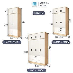 Tủ Quần Áo Màu Trắng Phối Vân Gỗ Sồi Nhiều Ngăn Đa Năng Thương Hiệu SIB Decor TA11
