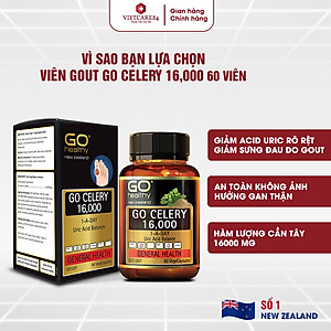 Viên gout nhập khẩu chính hãng New Zealand GO CELERY 16000mg (60 viên) giúp giảm các triệu chứng bệnh gút: giảm uric axit, làm giảm triệu chứng sưng đau do gut