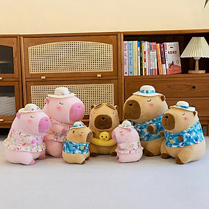 Thú nhồi bông Capybara đi biển ngộ nghĩnh - Size 35cm đến 45cm - Quà tặng gấu bông chuột lang đeo phao vịt cute.