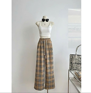 Quần suông kẻ, hàng quảng châu, chất vải mềm mịn, Quần ống rộng kiểu dáng trẻ trung, phù hợp nhiều lứa tuổi, từ 40-65kg