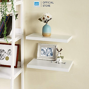 Bộ 2 Kệ Gỗ Thanh Ngang Trang Trí Treo Tường Màu Trắng Gỗ Chống Ẩm Dày 25mm SIB Decor KT005