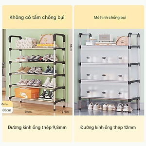 Kệ Giày Inox 5 Tầng Có Vách Ngăn Chắn Bụi, Giá Inox Để Giày Dép 4 - 5 Tầng Có Nắp Đậy, Tủ Giày Thế Hệ Mới - HÀNG CHÍNH HÃNG MINIIN
