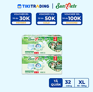 [Mẫu mới] Combo 2 Tã quần SunMate siêu mềm mại G1 mới size XL-14+2 miếng