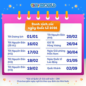 Vé vào cổng điện tử tiNiWorld PREMIUM CUỐI TUẦN/LỄ áp dụng tại các trung tâm tiNiWorld có giá vé vào cổng 180.000 VNĐ