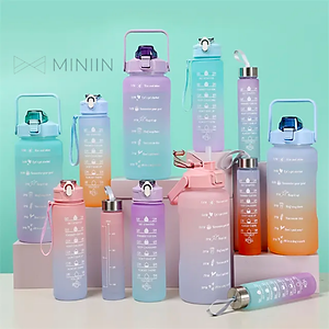 COMBO 3 Bình Nước Chia Vạch Nhắc Uống Nước Cute Sức Chứa Lớn Thể Thao - Chai Nước Bình Nam Nữ Dễ Thương Cốc Uống Nước Dễ Thương 2000Ml + 900Ml + 500Ml - HÀNG CHÍNH HÃNG MINIIN