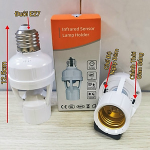 Đui Đèn Cảm Biến Chuyển Động Hồng Ngoại Nối Đui E27 Điều Chỉnh Ánh Sáng Và Thời Gian